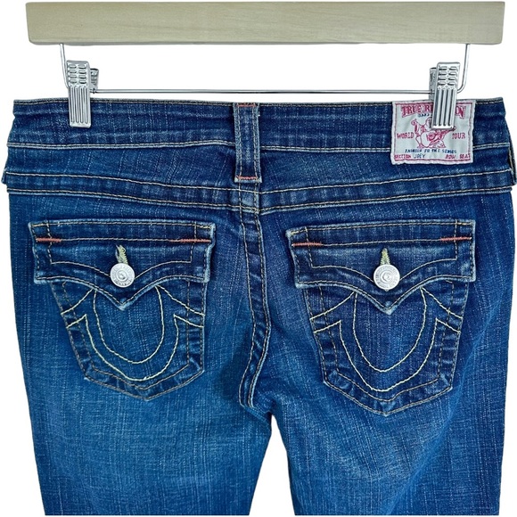 True Religion Joey Flare Cut-Off Crop Jeans Medium Wash Size 29 - Picture 4 of 10